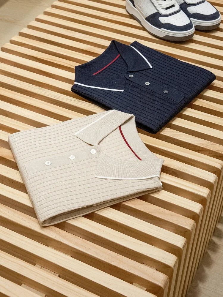 

Wool 16-pin double-strand custom-woven summer casual lapel short-sleeved POLO shirt