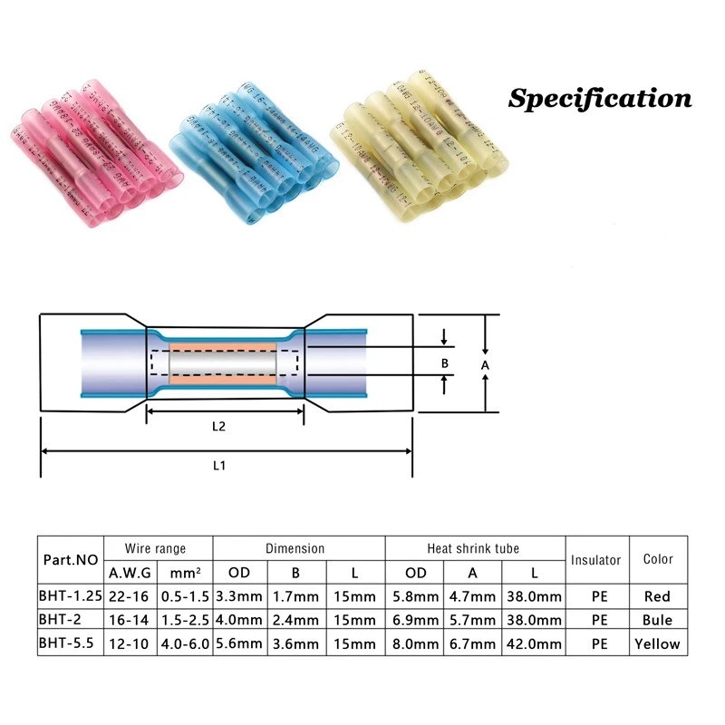 10/25/50PCS Heat Shrink Butt Connectors Insulated Crimping Terminals Waterproof Electrical Splice Cable Crimp Wire Connector