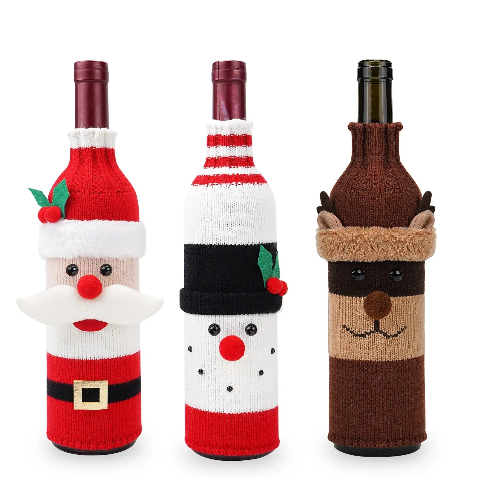 Cartoon Christmas Santa Claus Snowman Elk Knitted Wine Bottle Cover Xmas Ornaments Noel Natal Merry Christmas Bottle Cover