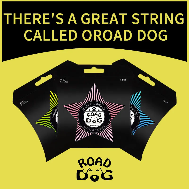 Ultra-thin Coated Acoustic Guitar Strings, Road Dog, Folk, 1 Set of 6 Long Life, Perfect Voice