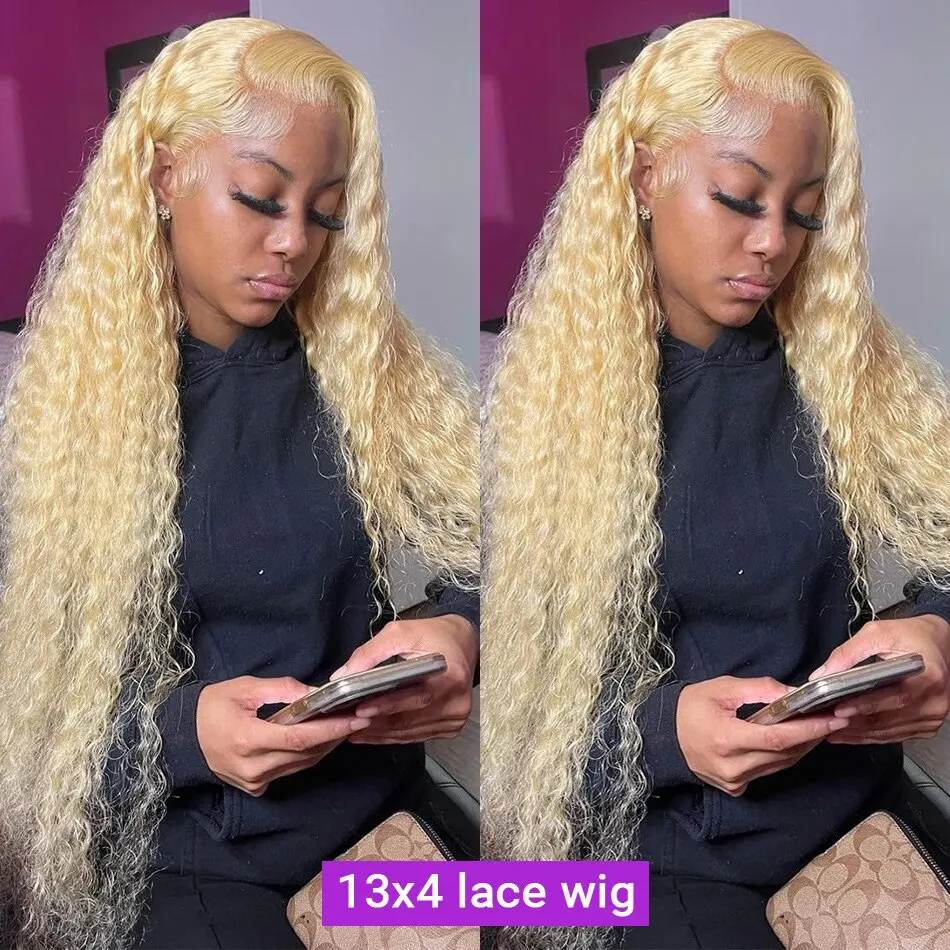 Melodie 36 Inch 613 Blonde Colored 13x4 Lace Frontal Human Hair Wig Deep Wave Glueless Curly 150 Density For Women