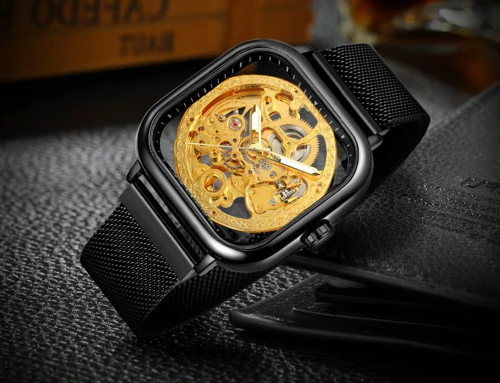 FORSINING Watch Men Skeleton Watches Magnetic Black Mesh Band Automatic Mechanical Wristwatches Men Casual Sports Watches 2023