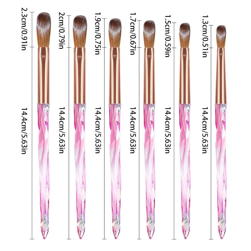 Juego de 6 uds de pinceles acrílicos para uñas, pinceles profesionales para aplicación acrílica, extensión de uñas en polvo acrílico y tallado de uñas 3D