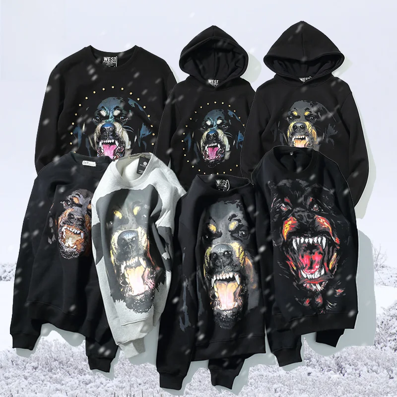 

Осенняя толстовка с принтом в виде собачьей головы на флисовой подкладке, женская свободная толстовка с круглым вырезом, хлопковая уличная одежда для пар, молодежная мода