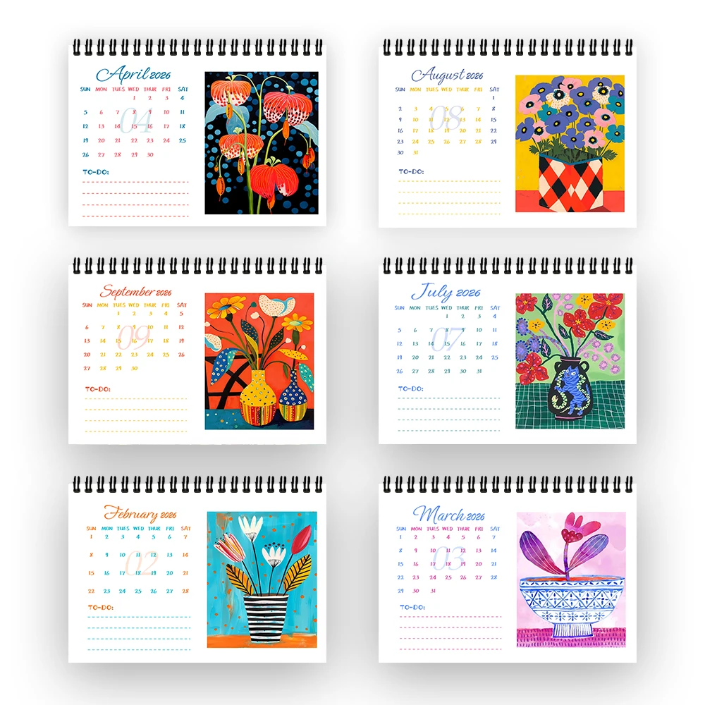 

1 шт. 2026 художественный абстрактный цветочный настольный календарь, ежемесячный план 12 месяцев, настольный календарь, идеальный подарок на дни рождения и Рождество