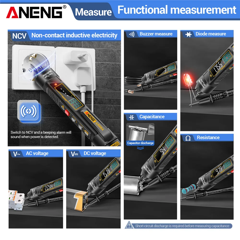 ANENG A3006A Digital Multimeter 4000 Counts AC/DC Voltage Tester  Multifunctional Pen Type Ohm Hz Zero Fire Line Detector Electr