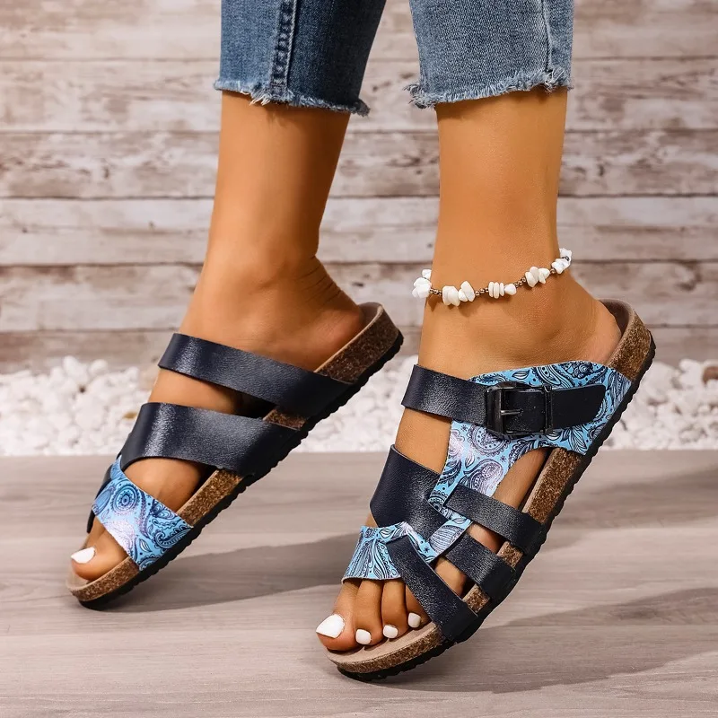 Genuine Small Goat Suede Mid-heel Slippers for Women Open Toe Natural Leather Casual Slippers for Women Daily Walking Slippers