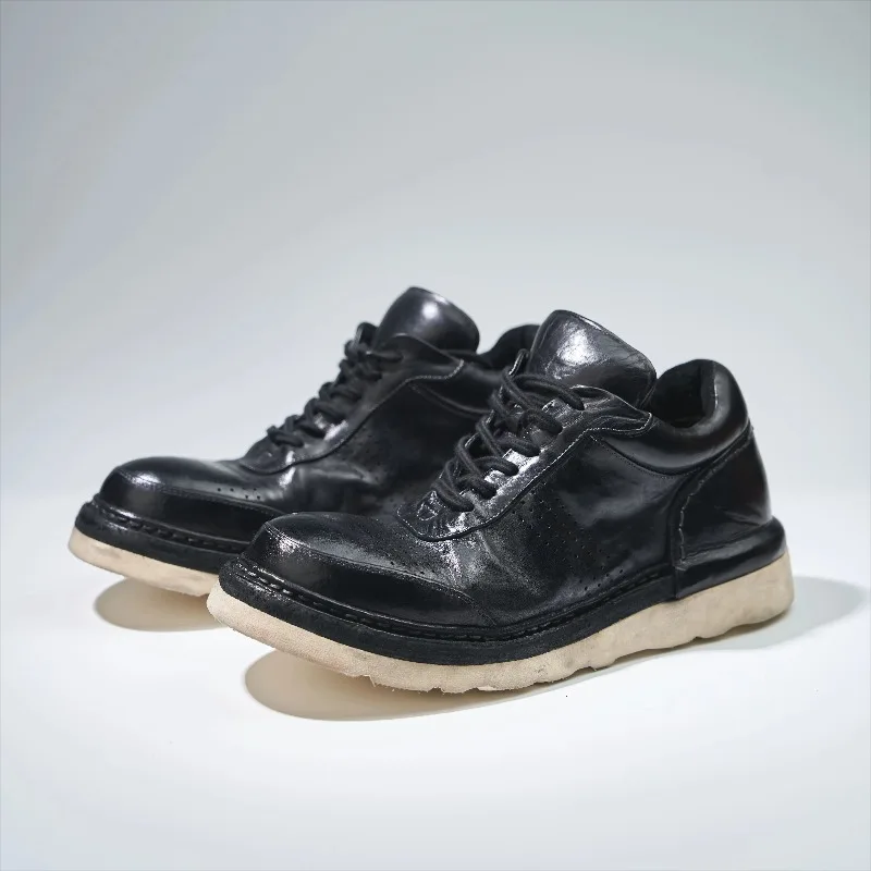 American Retro Washed Low Top Board Shoes Men's Genuine Leather Round Toe Derby Outdoor Casual Male Shoes Sport Flats Oxfords