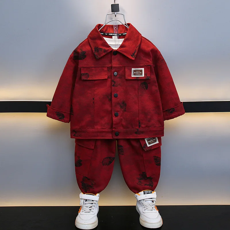 

New Boys Clothing Set Spring Kids Print Cotton Coat and Pants 2PCS Suits Fashion Children Outfit Teen Trendy Costume 2-10 Years
