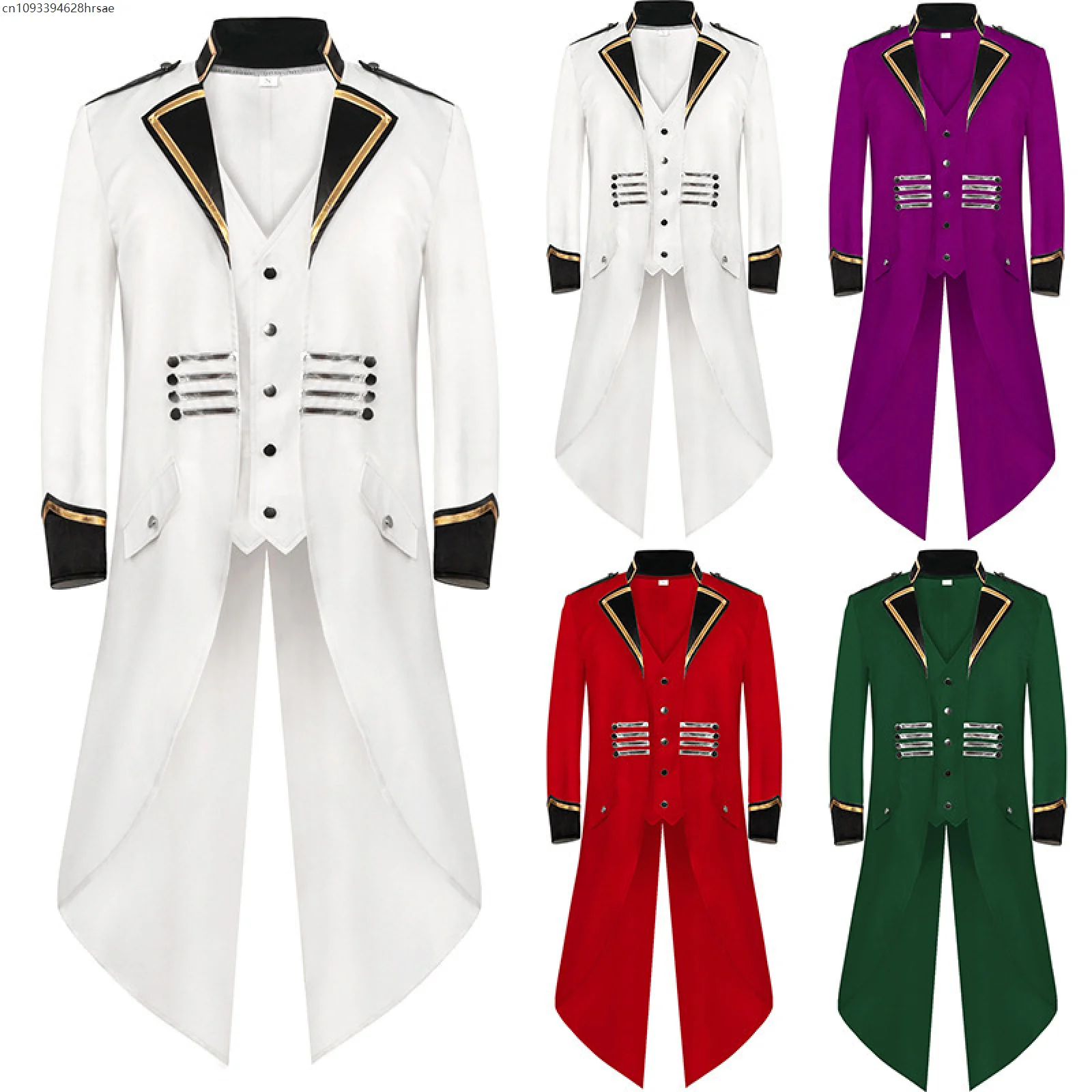 

Men Military Medieval Costume White Sailor Officer Cosplay Jacket Trench Coat Victorian Renaissance Uniform Halloween S-5XL
