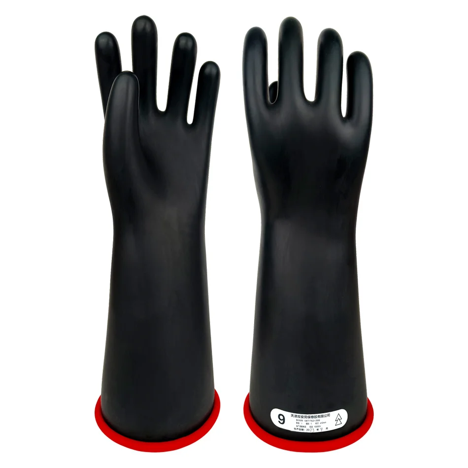Grade 01 black latex electrical insulating gloves 410mm long 10KV test 3KV working voltage anti-skid hand and arm protection