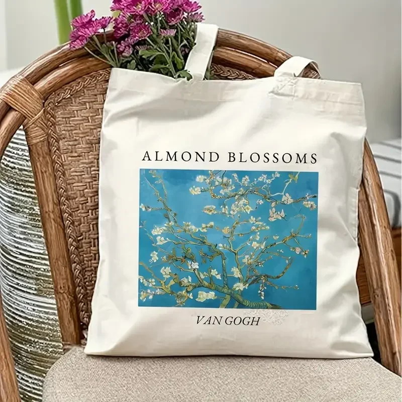 

Bolso tote de lona inspirado en Van Gogh: gran capacidadduradero y elegante con estampado floral para ir de compras viajes