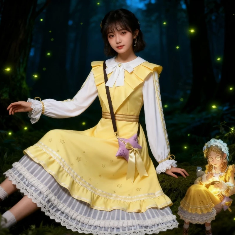 

Identity V Anime Game Anne Lester Toy Merchant Role-playing Costume Shimmer Yellow Dress Lolita Girls Cute Halloween Suit