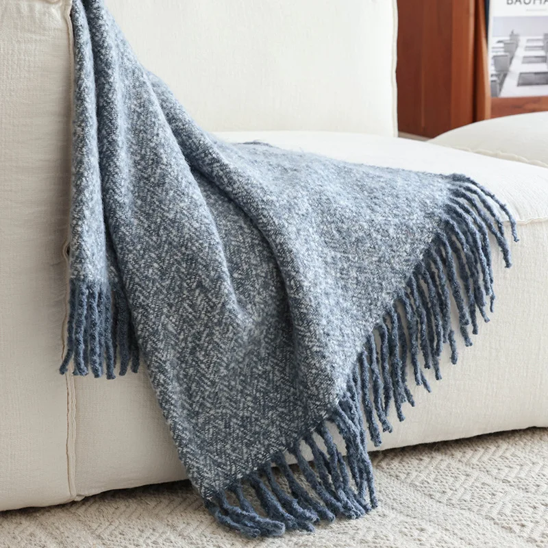 Blue Khaki Blanket Geometric Bedspread Modern Tassel Decorative For Sofa Throw Warm Living Room Bedding Home Decorate