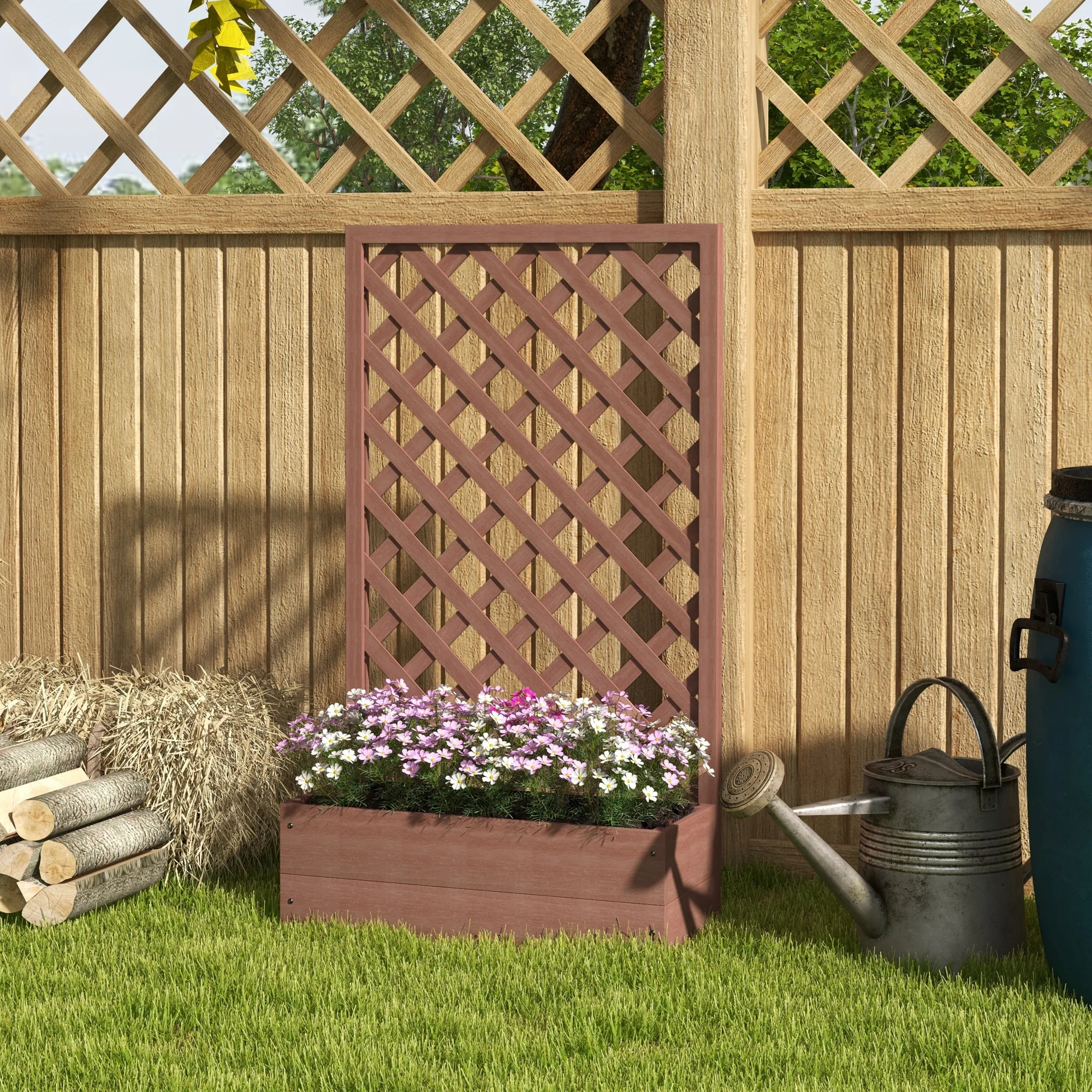 Raised Garden Bed with Trellis Planter Box for Outdoor Light Brown