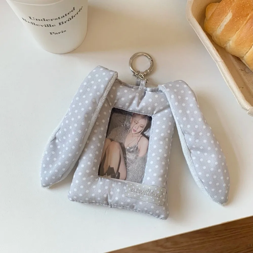 

Корейский держатель для фотокарт с кроличьими ушками в горошек, подвесное украшение в корейском стиле, защитная пленка для карточек с брелком