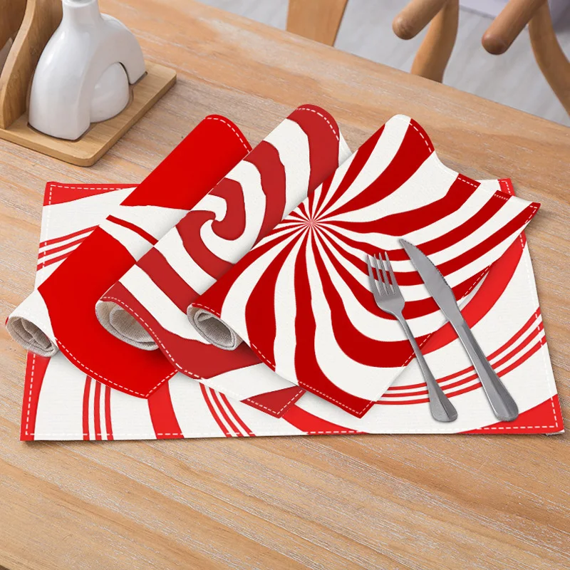 30x45cm Christmas Placemats Red White Check Pattern Table Mats Non Slip Heat Resistant Cup Pad For Navidad Home Kitchen Decor