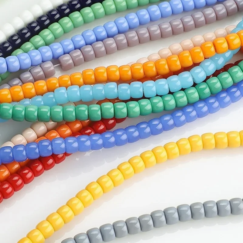 Glass Barrel Beads 6*8MMDIY Jewelry Accessories Porcelain Color Imitation Jade Glass Cylindrical Beads Frosted Beads Scattered
