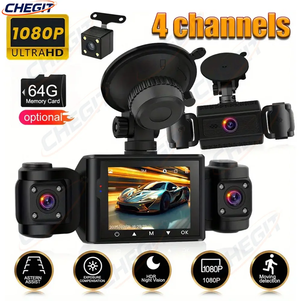 

3/4 Lens Dashcam 1080P Video Recorder for Car DVR 360° Rotatable Black Box Night Vision Parking Monitor Car Assecories