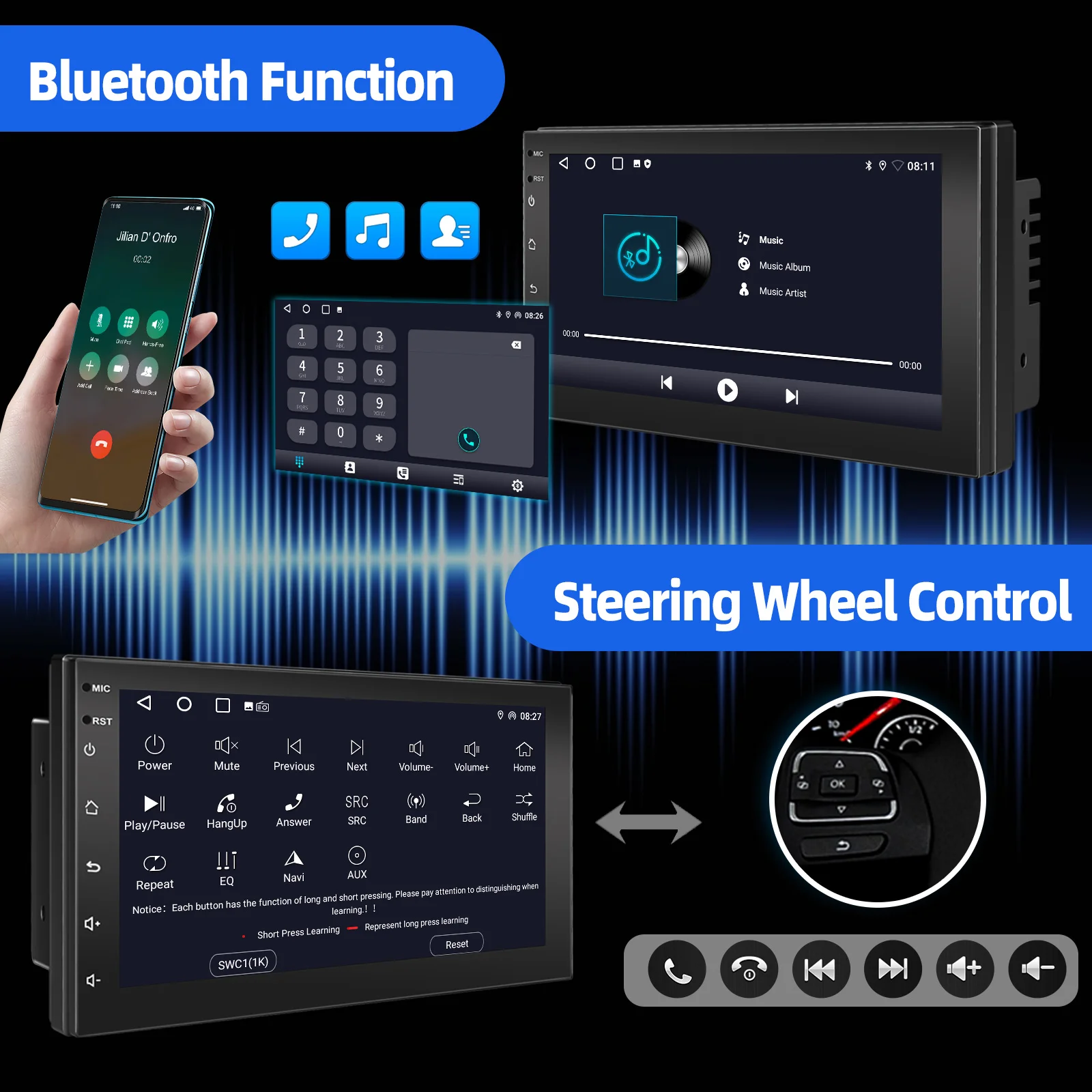 ESSGOO راديو ستيريو للسيارة لاسلكي CarPlay أندرويد Auto 2 DIN 7 "سيارة ستيريو HD FM-راديو GPS شاشة تعمل باللمس رئيس وحدة 4 + 64G DAB + AHD #6