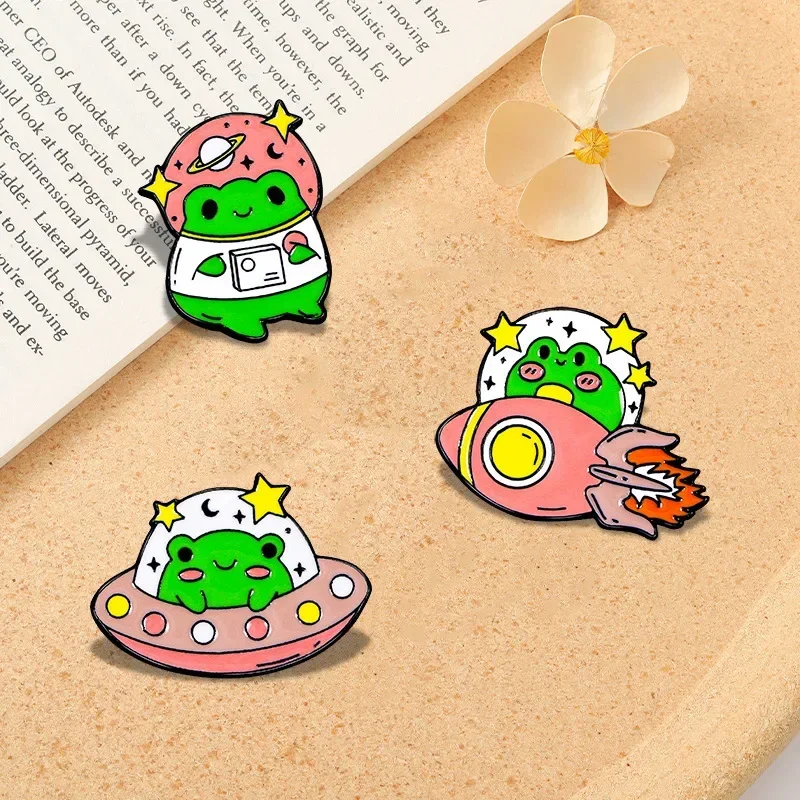 carton frog astronaut pink UFO rocket Enamel Pins Brooches hard decor for Kids Backpacks Badge Jewelry jeans label accessories