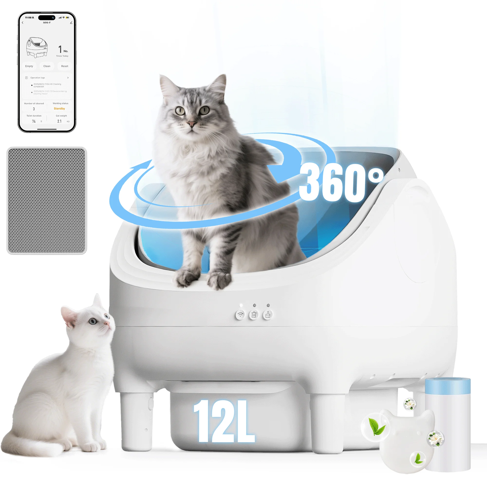 Devoko Zelfreinigend kattentoilet met geurregeling en laag geluidsniveau geschikt voor meervoudig automatisch kattentoilet - afbeelding 1