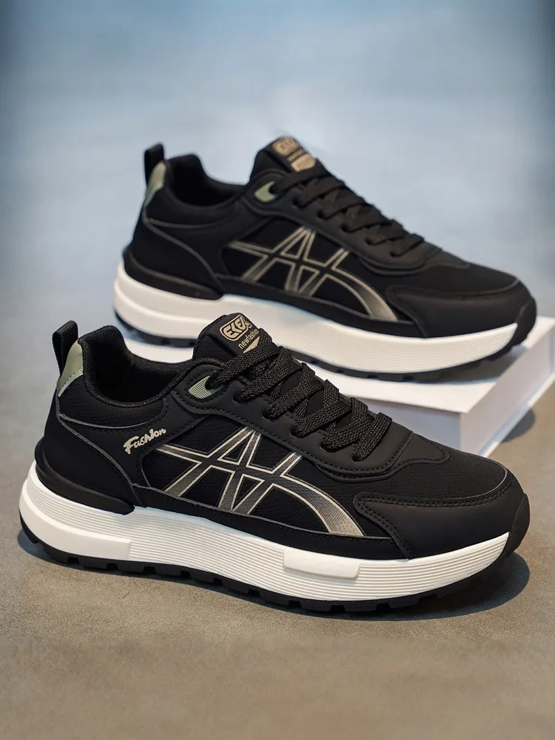 

Casual Running Shoes for Men Summer Trendy All-Match Soft Bottom Thickened Heel Increase Trend Black Dad Shoes Fashionable