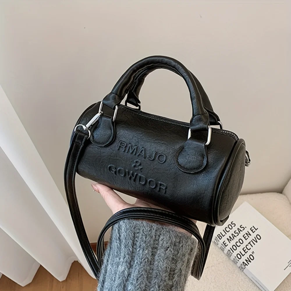 

Women's Fashion PU Leather Handbag, Retro Mini Barrel Bag, Versatile Shoulder & Crossbody Purse, Vintage Design Boston Bag