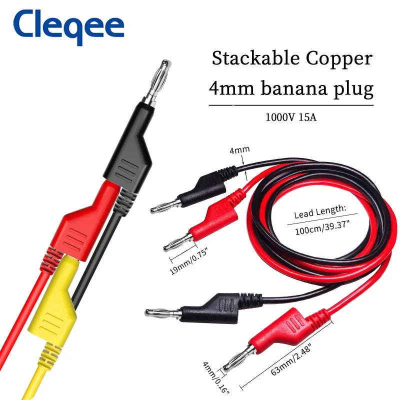 Cleqee P1036.2002 Series 15PCS Dual 4mm Banana Plug Multimeter Test Leads Kit with Insulation Alligator Clips 1000V 15A Cable