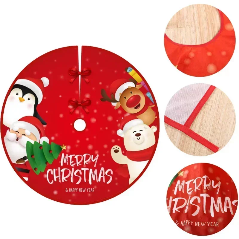 35in gonna albero di natale rosso rustico fiocco di neve babbo natale stampato albero di natale tappeto decorazioni natalizie Mat capodanno Decor per la casa