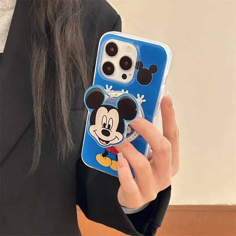 Cute Lattice Love Palm Mickey Mouse Magnetic Magsafe Wireless Charge Phone Case For iPhone 13 12 14 15 Pro Max Magnetic Holder