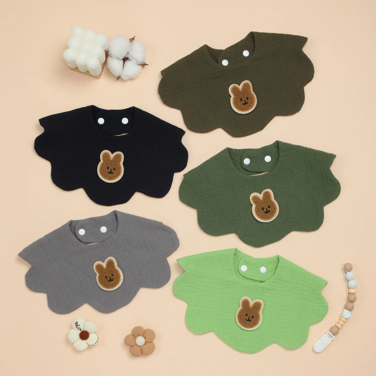 

5 Pack Cute Bunny Cotton Baby Bibs Soft Absorbent Infant Bib for Drooling, Teething, Feeding