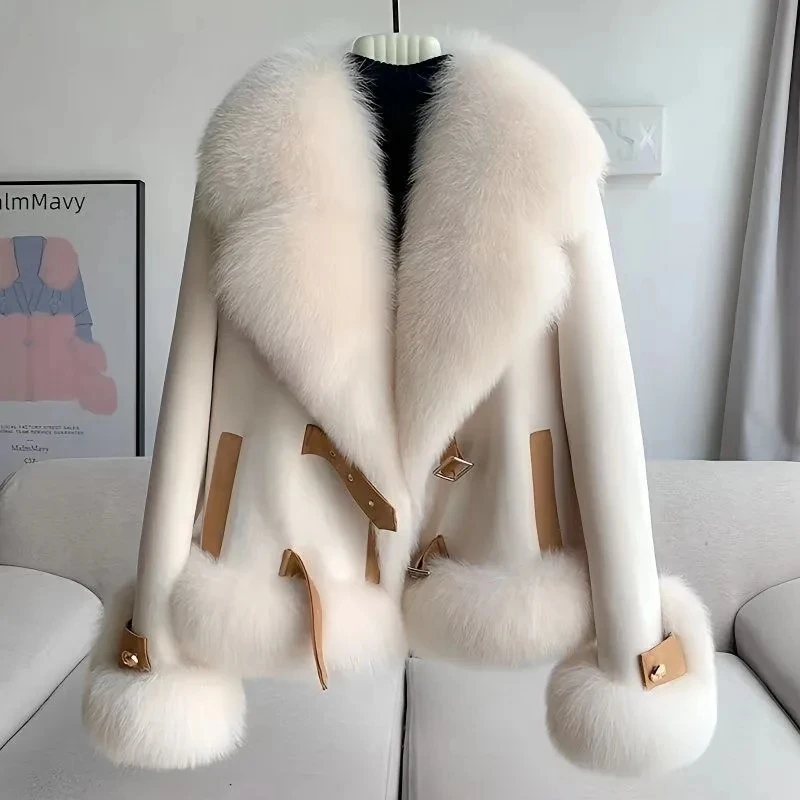 Immagine 5: Scintillante Piccolo Vento Profumato Cappotto di Pelliccia Delle Donne 2023 Autunno/Inverno Nuova Combinazione Ruvido Tweed Imitazione Pelliccia di Volpe Top cardigan Caldo