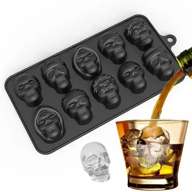 Totenkopf-Eiswürfelform, 10 Gitter, Totenkopf-Eisform für Halloween, Küchenutensilien, wiederverwendbares Herstellungszubehör für Schokoladeneis