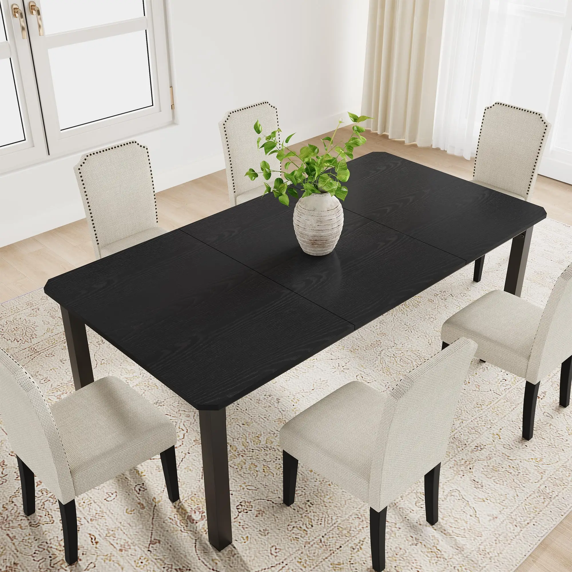 Industrial Dining Table For 4-10, 63/70.8/78.7 Inch Large Kitchen Table With Metal Frame, Wood Grain Desk, Dining Room Home Office