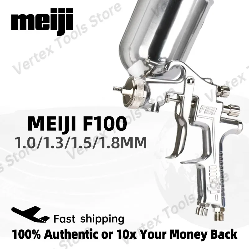 Meiji F100 Upper Cup Gravity Paint Spray Gun 1.3mm Precision Pneumatic Coating Tool for Helmet Leather Wood Furniture Car