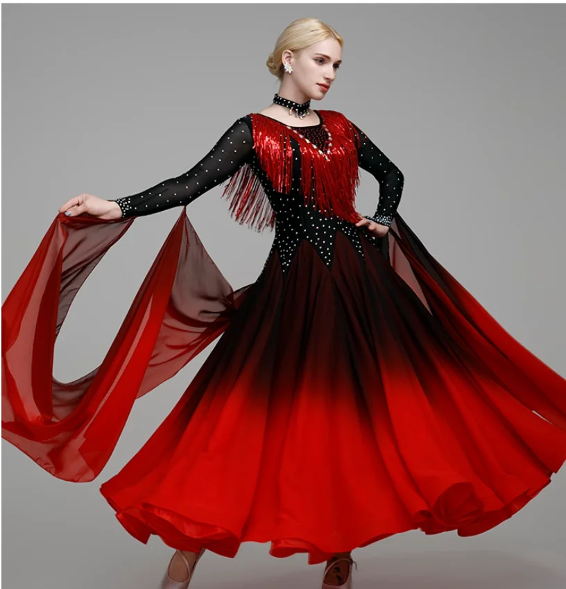Waltz skirt new gradient large swing performance dance costume women's national standard dance costume