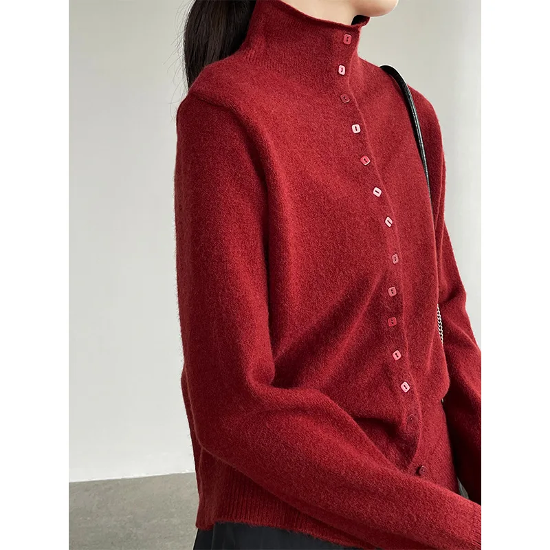 Women's Slimming Half Turtleneck Knitted Cardigan - Winter Style