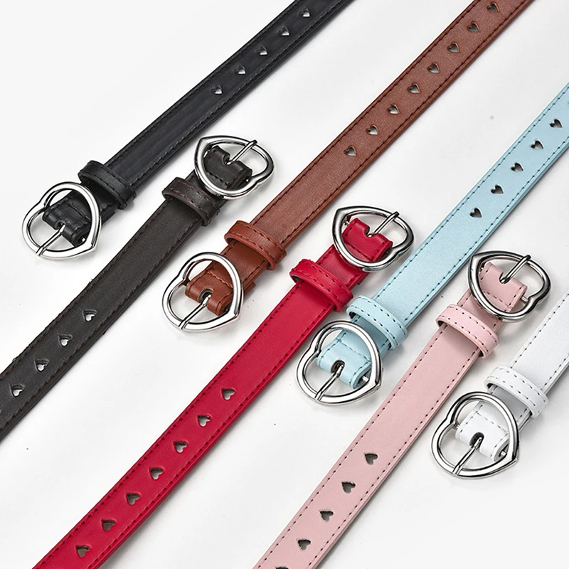 

Children Faux Leather Belt Kids Cute Peach Heart Buckle Belts Girls Waist Belt