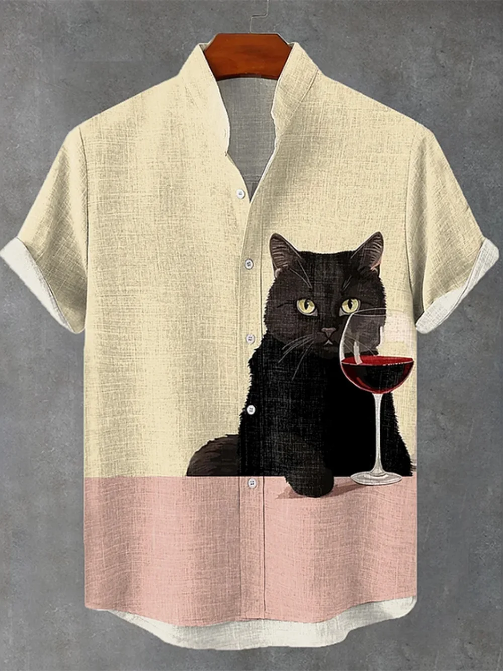 

Men's Short Sleeve Linen Shirt Fashionable Stand up Collar 3D Printed Hawaiian Beach Casual Breathable Clothing for Daily Wear