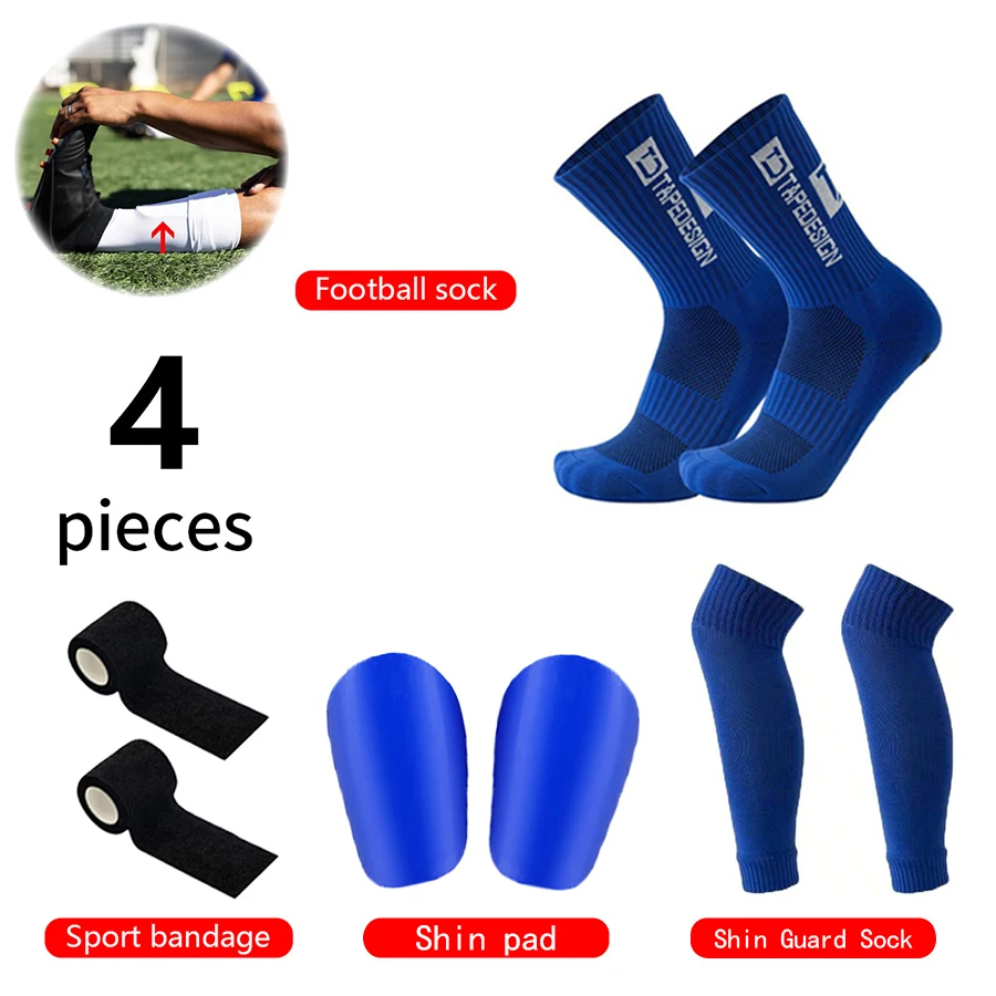 4-teiliges Fußball-Zubehör-Set: Rutschfeste Fußballsocken, Basketballsocken, Schienbeinschoner-Socken, Mini-Schienbeinschützer, Sportbandagen – Detail 12