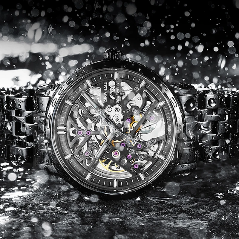 Orologi meccanici di alta qualità di marca Fairwhale per uomo Orologi scheletrati impermeabili in acciaio inossidabile Orologio tourbillon di lusso da uomo