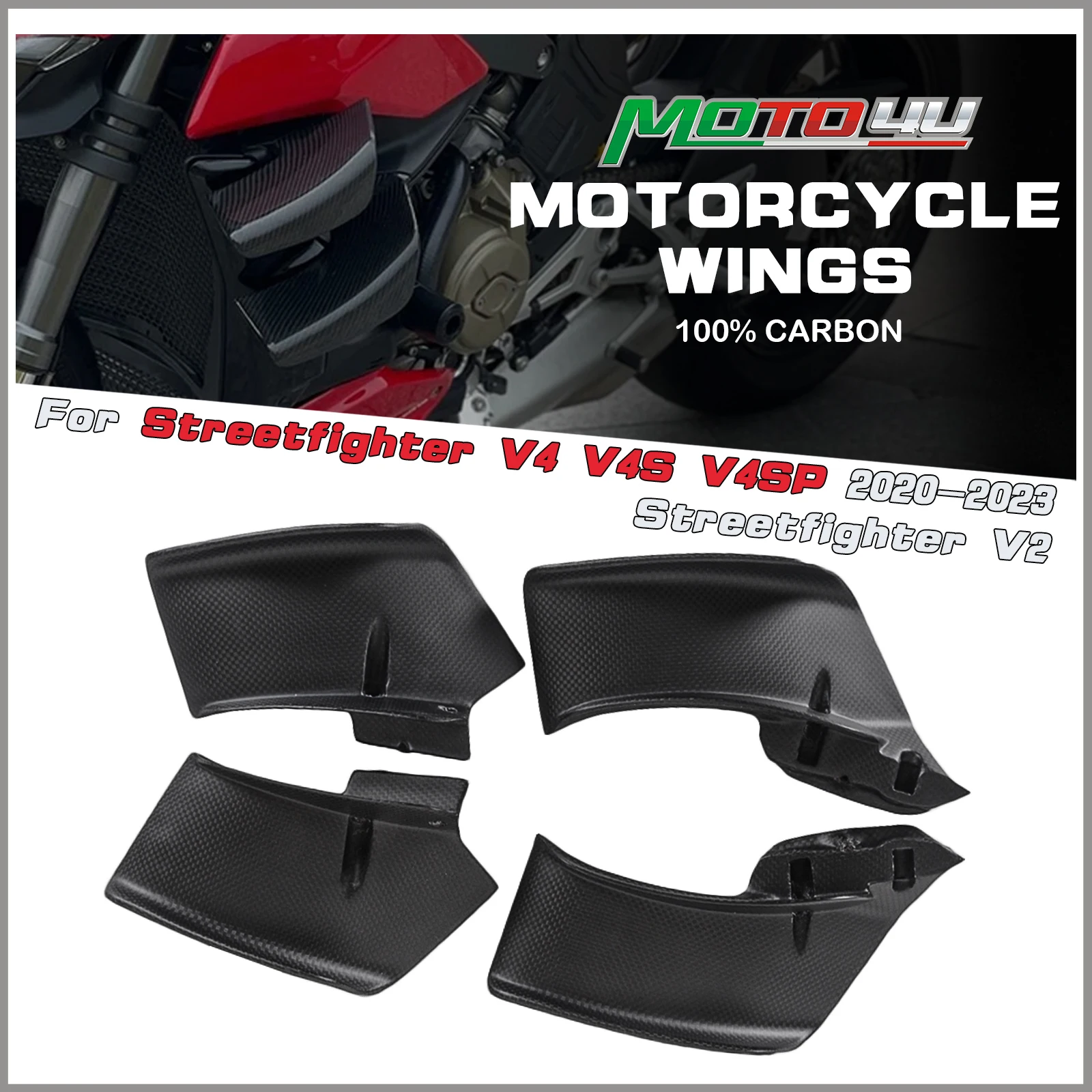 MOTO4U per Ducati Streetfighter V4 V4S 2020 2021 2022 2023 100% alette in fibra di carbonio ali moto ala opaca 4 pezzi