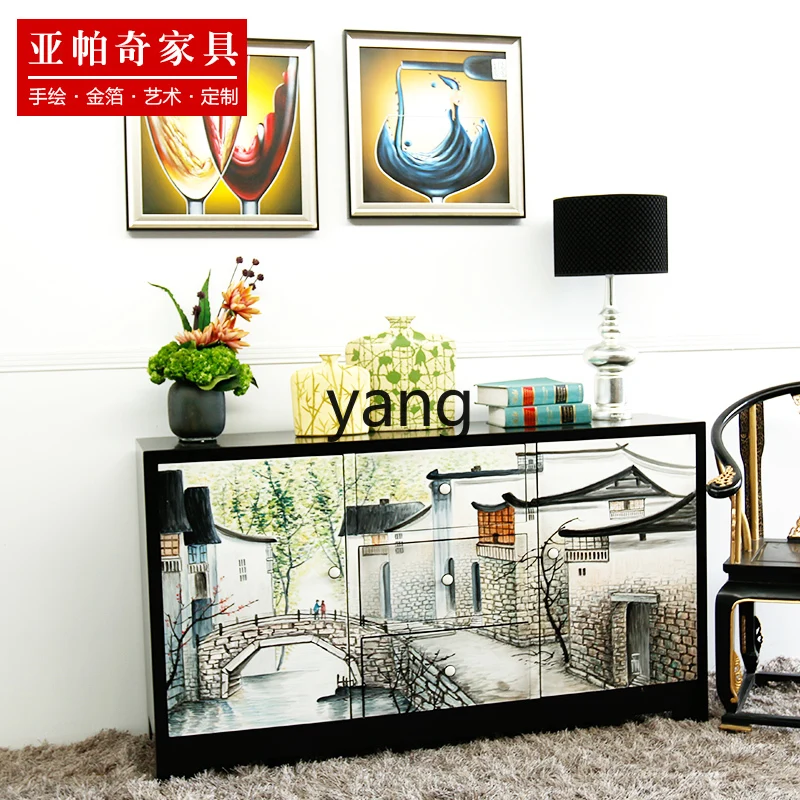 L'm'm Hand Painted Jiangnan Water Town Painted Sideboard Cabinet Chinese Style Home Entry Entrance Cabinet