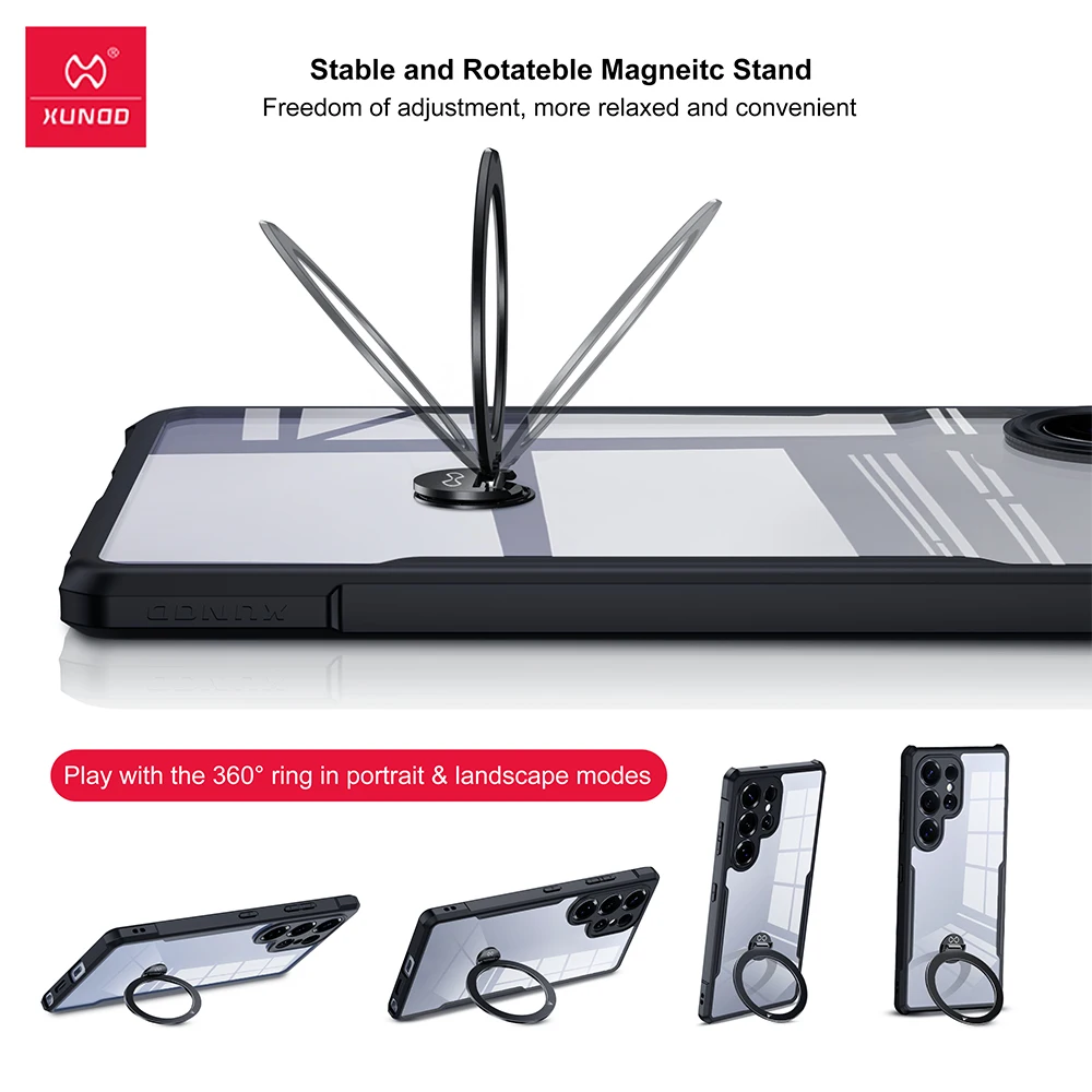 Xundd Etui z magnetycznym uchwytem 360 do Samsung Galaxy S25 S26 Ultra S26 Plus °   Obrotowa, przezroczysta osłona na plecy z poduszką powietrzną chroniącą przed upadkiem, wykonana z PC+TPU — zdjęcie produktu 6
