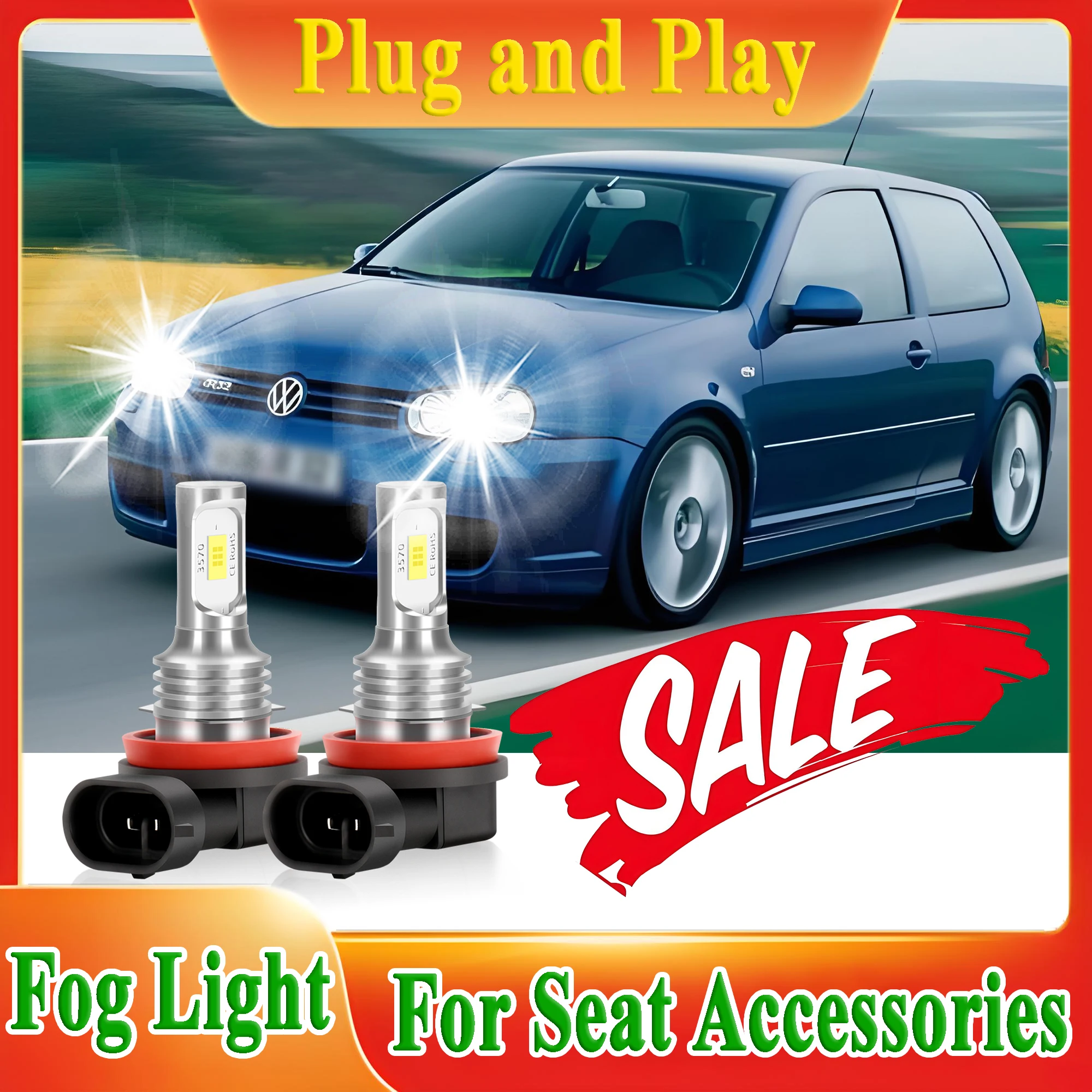

Roudsun 2pcs LED Car Fog Lights 3570 CSP Chip 200W 26000LM Plug&Play 6000K White 12v For Seat Ibiza MK4 Leon MK3 5 Toledo MK4 KG