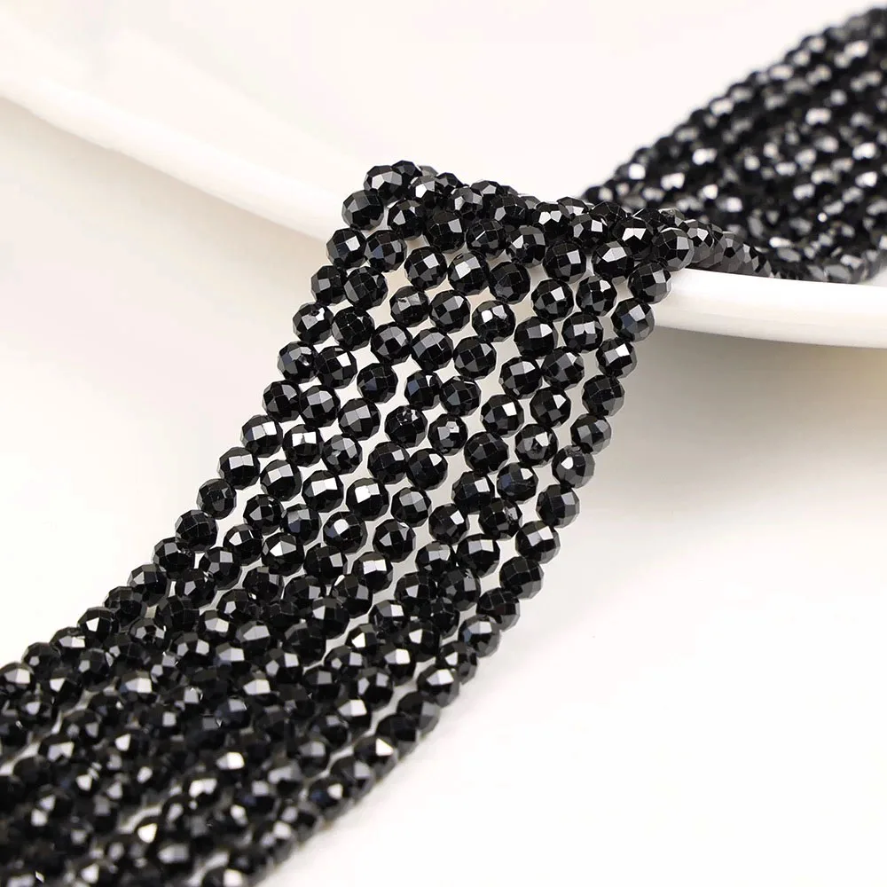 2mm 3mm 4mm Natürlicher schwarzer Spinell, facettierter runder Stein, Kristall-Energie-Edelstein für DIY, für Männer und Frauen – Detail 3