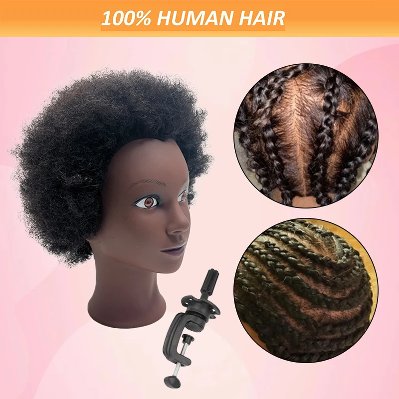 100% Real Human Hair Premium Short Afro Curly Hair Mannequin Head Professional Mannequin Head Hairstylist Training Practice