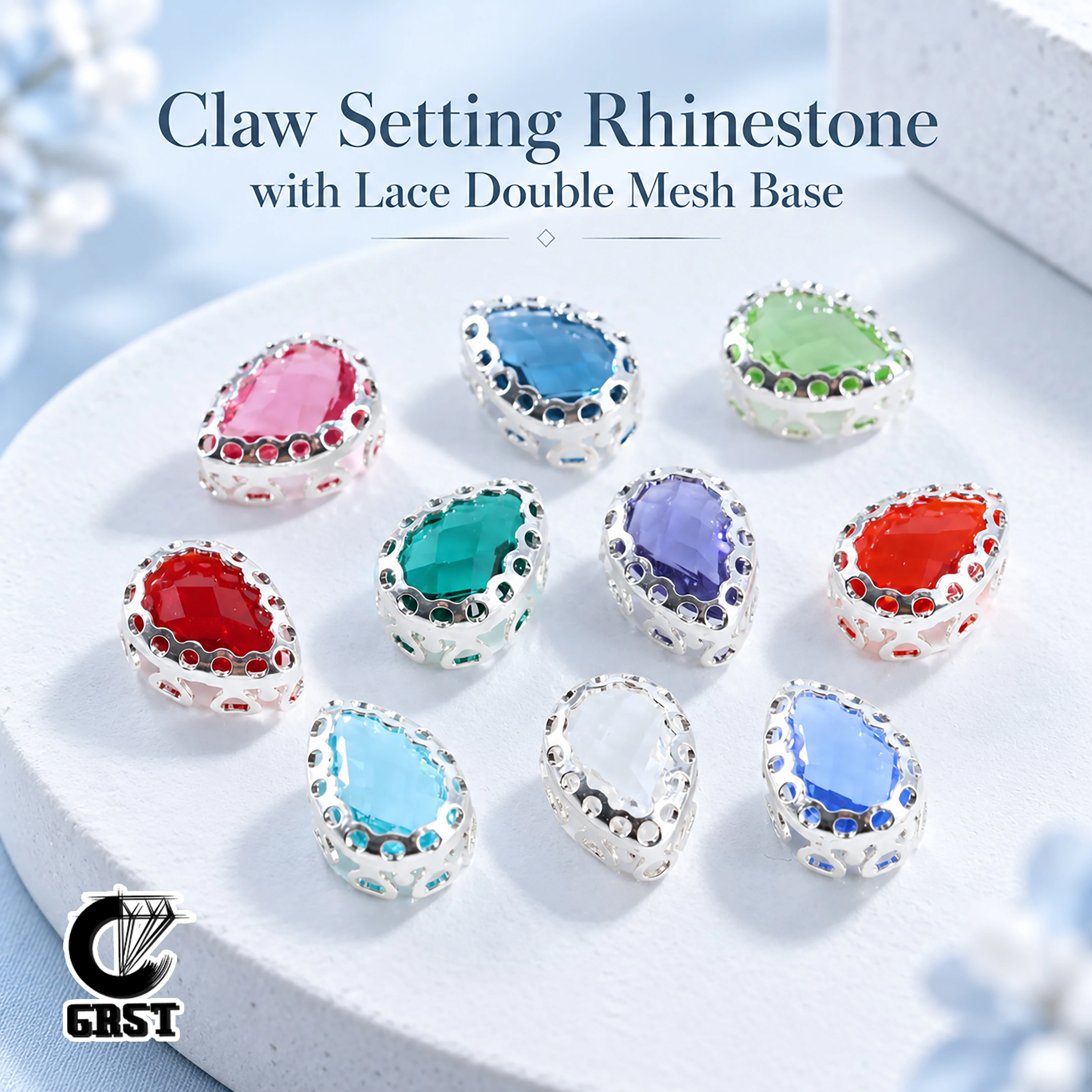 Teardrop Icy Clear Double Mesh Lace Gold Claw Cup Rhinestones Sew On Crystal Strass Stones for Garment DIY Embellishment