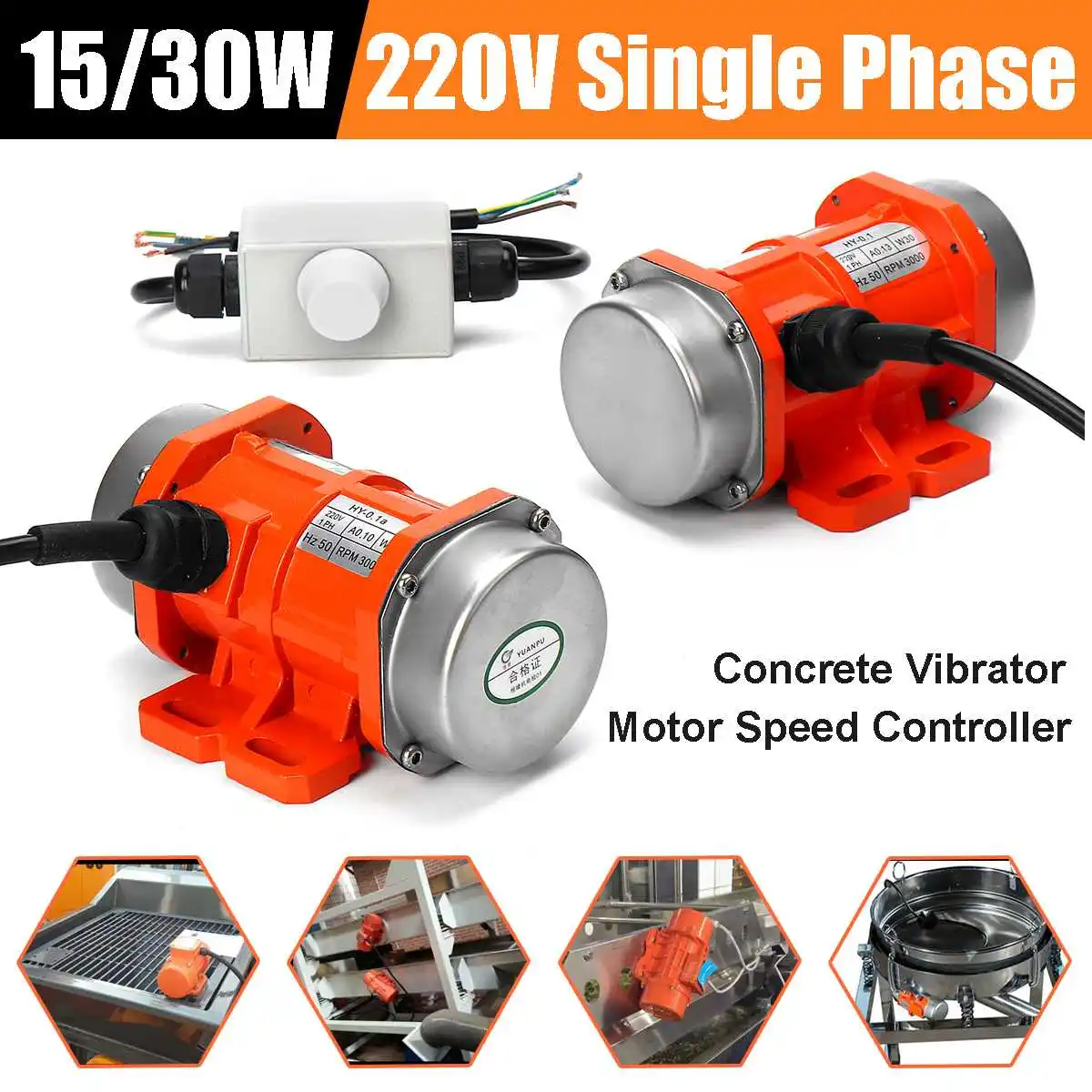 Concrete Vibrator Vibration Motor 15W/30W 220V 3000rpm Single Phase Aluminum Alloy Adjustable Speed for Shaker Table Vibrating